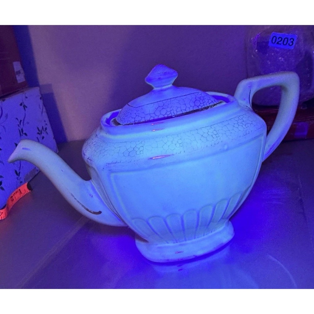 Rare Hall 0118 Uranium Glaze Teapot Art Deco Yellow Crackle USA Vintage Pottery